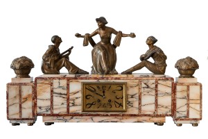 relógio escultura de mármore e bronze fundido estilo art déco – França, década de 1930