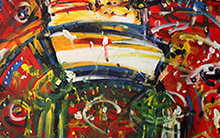 Luiz Cavalli: Utiliza acrílico sobre tela para compor suas obras, carregadas de cores vivas e expressionismo.