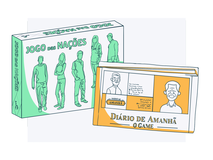 A ilustração apresenta os jogos Diário de Amanhã – o Game e Jogo das Nações.