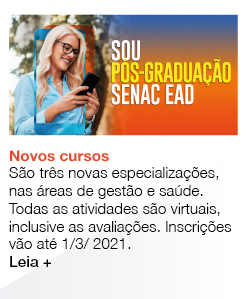 Novos cursos - São três novas especializações, nas áreas de gestão e saúde. Todas as atividades são virtuais, inclusive as avaliações. Inscrições vão até 1/3/ 2021. Leia +